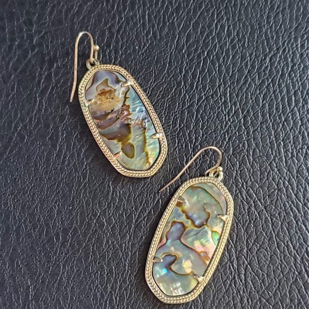 Kendra Scott Elle Drop Earrings Gold Abalone Shell Iridescent Oval Coastal Boho